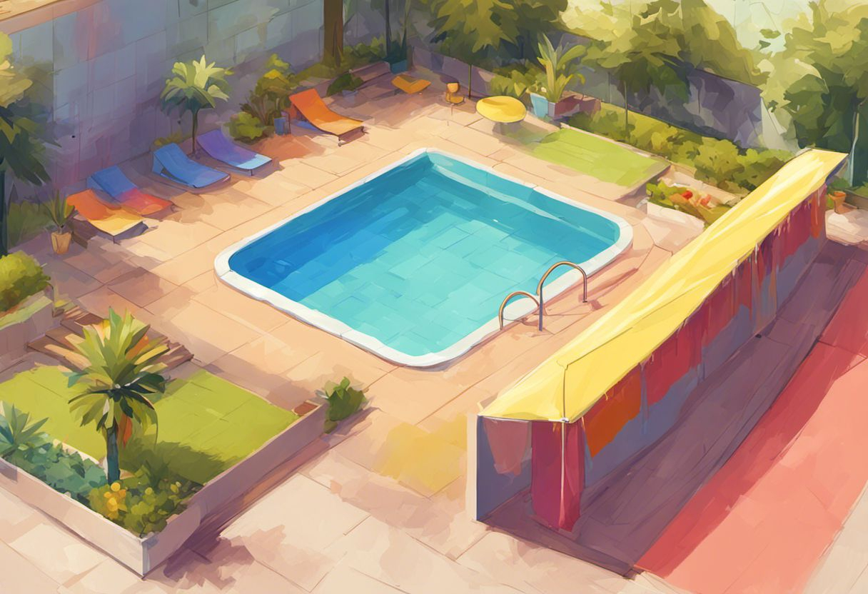 Construction d'un abri de piscine, à travers une peinture numérique colorée